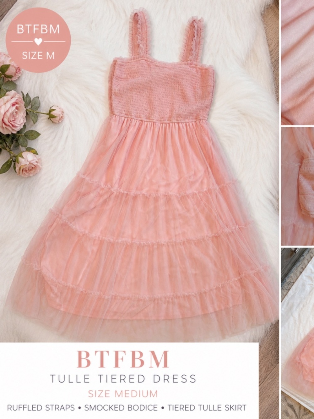 BTFBM Pink Tulle Tiered Dress – Size Medium - Picture 5 of 12
